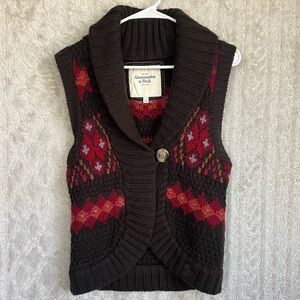 Abercrombie & Fitch Nordic Wool Blend Sweater Vest Boho Sz S Chocolate Brown 90s